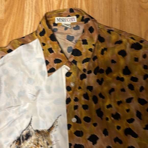 Michael Mims Kathy Cole Size L 100% Washable Silk Animal 🦒 Print blouse - Picture 3 of 10
